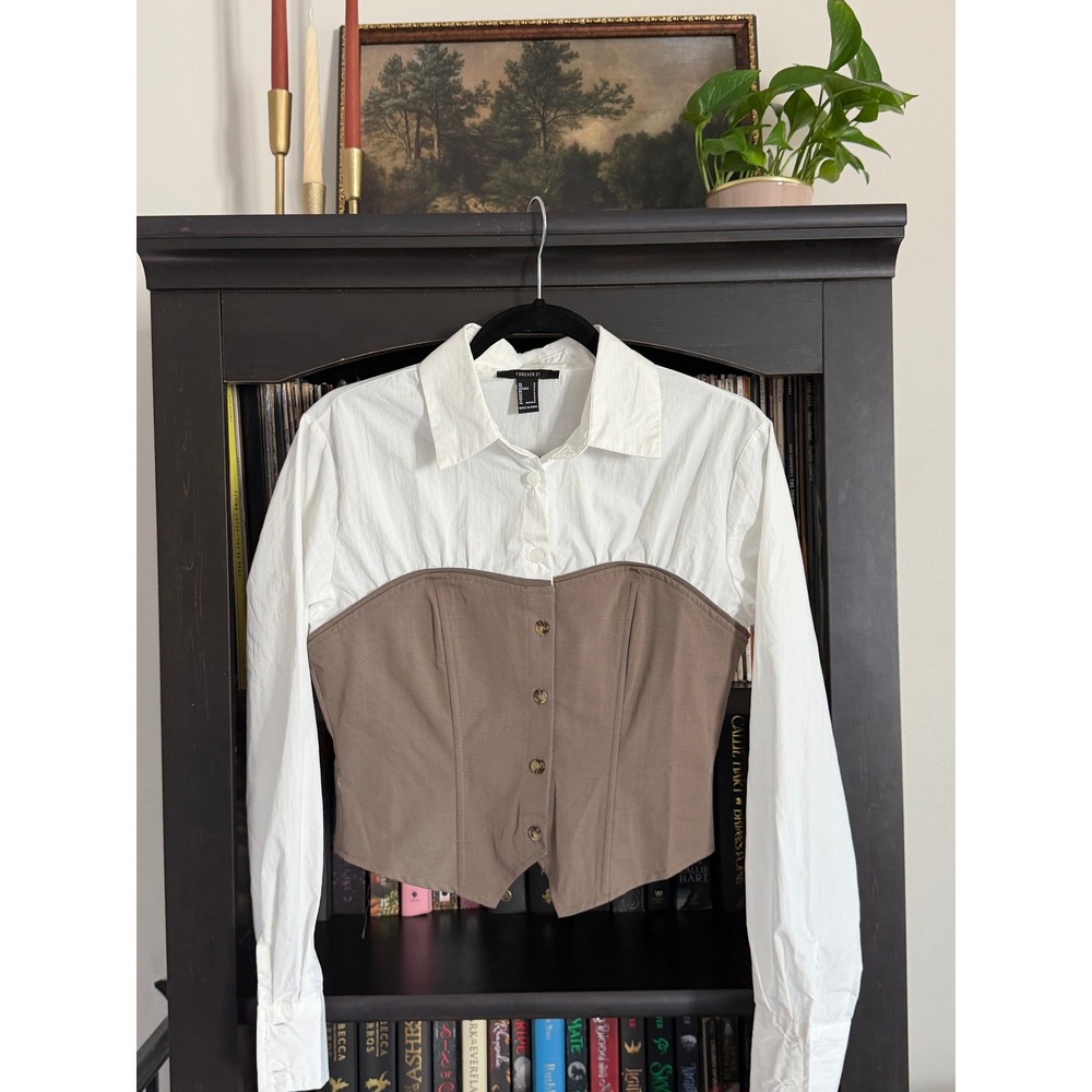 Modern Victorian Academia Corset Top Small Long Sleeve Button Down